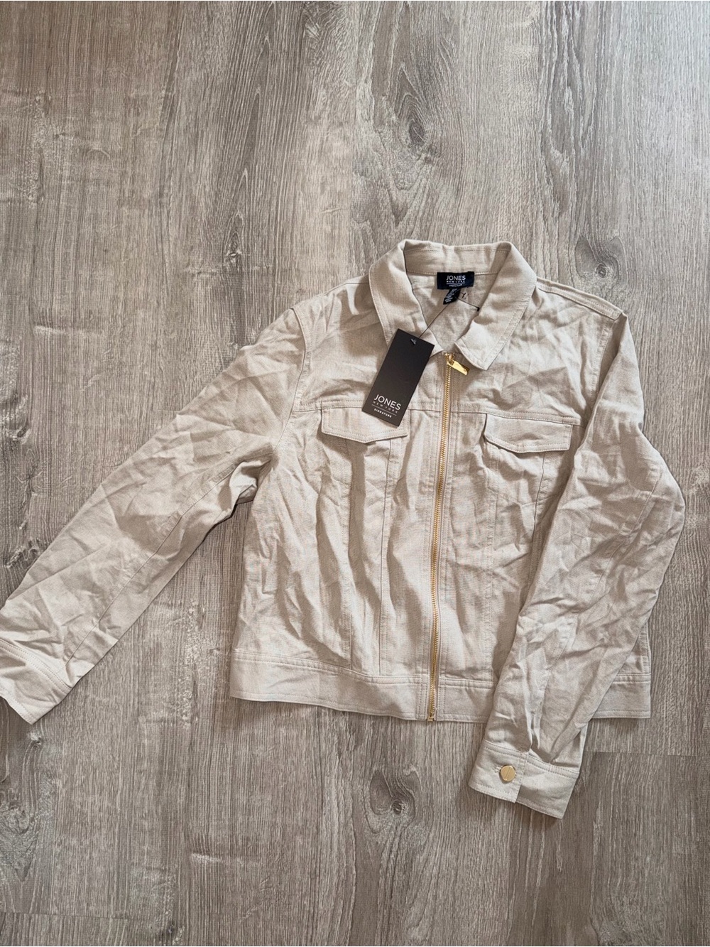 Jones New York Light Cream Zip-Front Jean Jacket